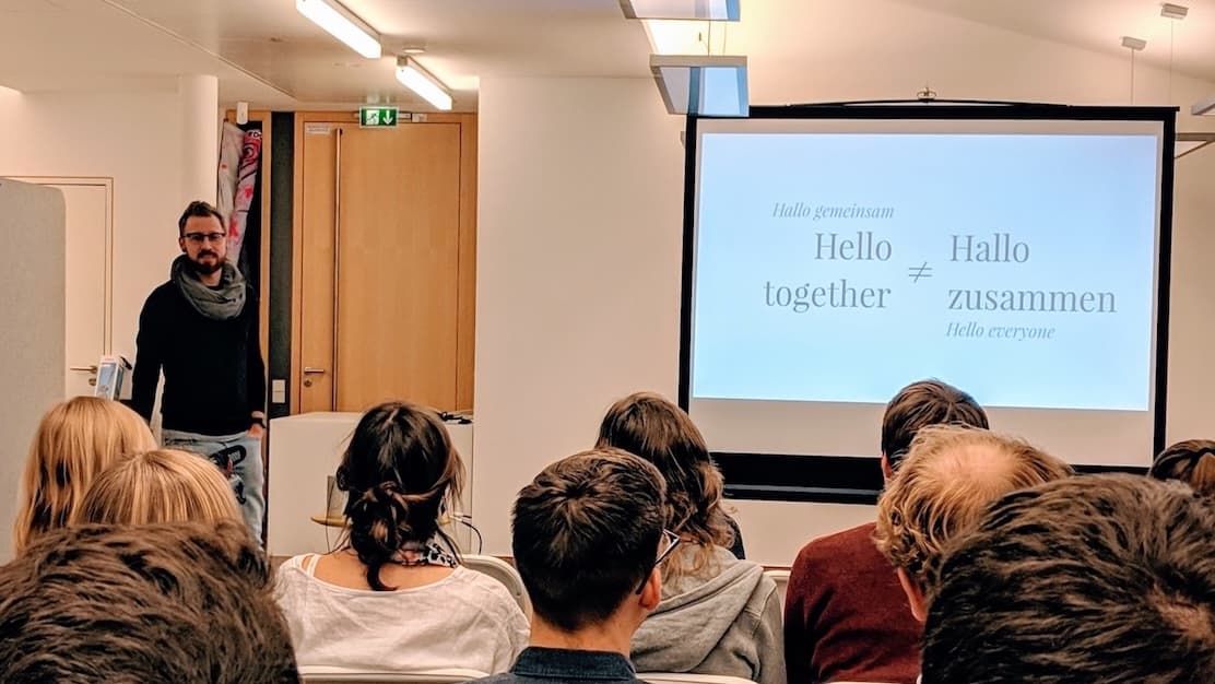 Me giving the presentation on Hello Together at a company-internal event.
